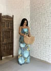 Kadın Askılı Çiçek Desenli Şifon Elbise
