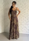 Kadın Askılı Etnik Desenli Şifon Elbise