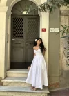 Kadın Askılı Kalp Yaka Tasarım Poplin Midi Elbise