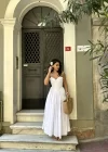 Kadın Askılı Kalp Yaka Tasarım Poplin Midi Elbise