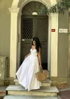 Kadın Askılı Kalp Yaka Tasarım Poplin Midi Elbise