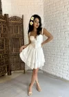 Kadın Askılı Korse Görünümlü Önü Düğmeli Mini Tasarım Elbise