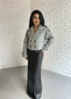 Kadın Astarlı Kolları Kemerli Kısa Kaşe Kaban