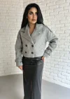 Kadın Astarlı Kolları Kemerli Kısa Kaşe Kaban