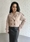 Kadın Astarlı Kolları Kemerli Kısa Kaşe Kaban