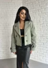 Kadın Astarlı Kolları Kemerli Kısa Kaşe Kaban