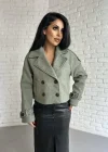 Kadın Astarlı Kolları Kemerli Kısa Kaşe Kaban