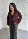 Kadın Astarlı Kolları Kemerli Kısa Kaşe Kaban
