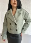 Kadın Astarlı Kolları Kemerli Kısa Kaşe Kaban