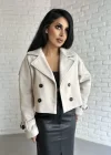 Kadın Astarlı Kolları Kemerli Kısa Kaşe Kaban