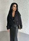 Kadın Astarlı Kolları Kemerli Kısa Kaşe Kaban