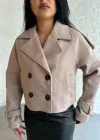 Kadın Astarlı Kolları Kemerli Kısa Kaşe Kaban