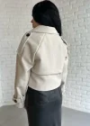 Kadın Astarlı Kolları Kemerli Kısa Kaşe Kaban