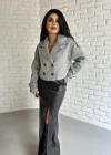 Kadın Astarlı Kolları Kemerli Kısa Kaşe Kaban
