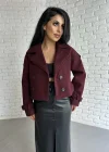Kadın Astarlı Kolları Kemerli Kısa Kaşe Kaban