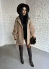Kadın Balon Kol Astarlı Buklet Kumaş Kaban