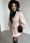 Kadın Balon Kol Astarlı Buklet Kumaş Kaban