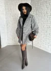 Kadın Balon Kol Astarlı Buklet Kumaş Kaban
