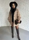 Kadın Balon Kol Astarlı Buklet Kumaş Kaban