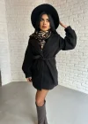 Kadın Balon Kol Astarlı Buklet Kumaş Kaban