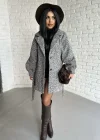 Kadın Balon Kol Astarlı Buklet Kumaş Kaban