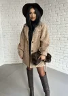 Kadın Balon Kol Astarlı Buklet Kumaş Kaban