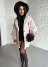 Kadın Balon Kol Astarlı Buklet Kumaş Kaban