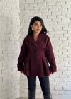 Kadın Belden Oturtmalı Pensli Tasarım Kaşe Kaban