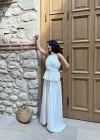 Kadın Beyaz Yaka Halter Yaka Ve Etek Tasarım Takım