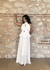 Kadın Beyaz Yaka Halter Yaka Ve Etek Tasarım Takım