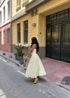 Kadın Boyundan Bağlamalı Kabarık Poplin Midi Elbise