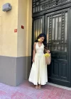 Kadın Boyundan Bağlamalı Kabarık Poplin Midi Elbise