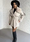 Kadın Çıkarılabilir Kürk Yaka Kaşe Kaban