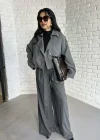 Kadın Çizgili Astarlı Kısa Bomber Ceket