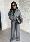 Kadın Çizgili Astarlı Kısa Bomber Ceket