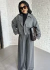 Kadın Çizgili Astarlı Kısa Bomber Ceket