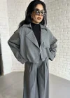 Kadın Çizgili Astarlı Kısa Bomber Ceket