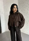 Kadın Çizgili Astarlı Kısa Bomber Ceket