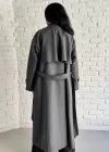 Kadın Çizgili Oversize Kalıp Uzun Trençkot