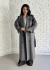 Kadın Çizgili Oversize Kalıp Uzun Trençkot