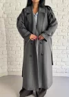 Kadın Çizgili Oversize Kalıp Uzun Trençkot