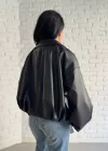 Kadın Deri Kemerli Deri Oversize Bomber Ceket