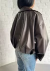 Kadın Deri Kemerli Deri Oversize Bomber Ceket