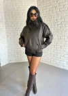 Kadın Dik Yaka Bomber Deri Ceket