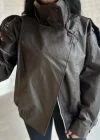 Kadın Dik Yaka Bomber Deri Ceket