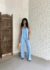 Kadın Fularlı İkili Straplez Bluz Ve Pantolon Takım