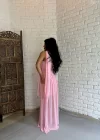 Kadın Fularlı Straplez Tül Uzun Tasarım Elbise