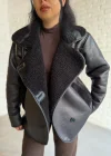 Kadın İçi Peluşlu Oversize Deri Mont