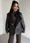 Kadın İçi Peluşlu Oversize Deri Mont