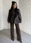 Kadın İçi Peluşlu Oversize Deri Mont